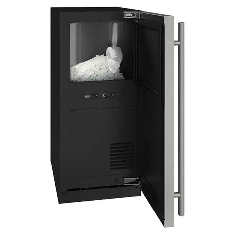 15" Nugget Ice Machine, Pump, Stainless Steel, Solid Door, Reversible Door