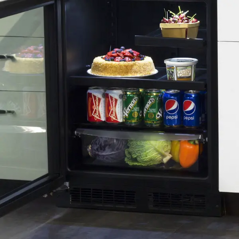 24" Low Profile Beverage Center, Stainless Steel Frame Glass Door, Lock, Reversible Door