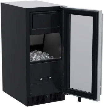 15" Clear Ice Machine, BrightShield, Pump, Stainless Steel, Solid Door, Reversible Door