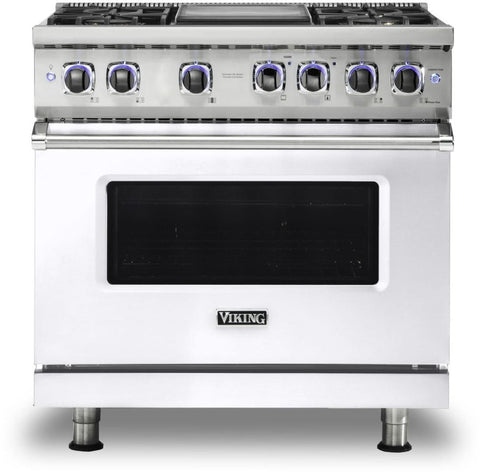 36"W./24"D. Gas Sealed Burner Range-4 Burners/Griddle-White-LP